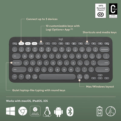 Teclado Logitech Pebble Keys 2 K380s Bluetooth Multiplataforma