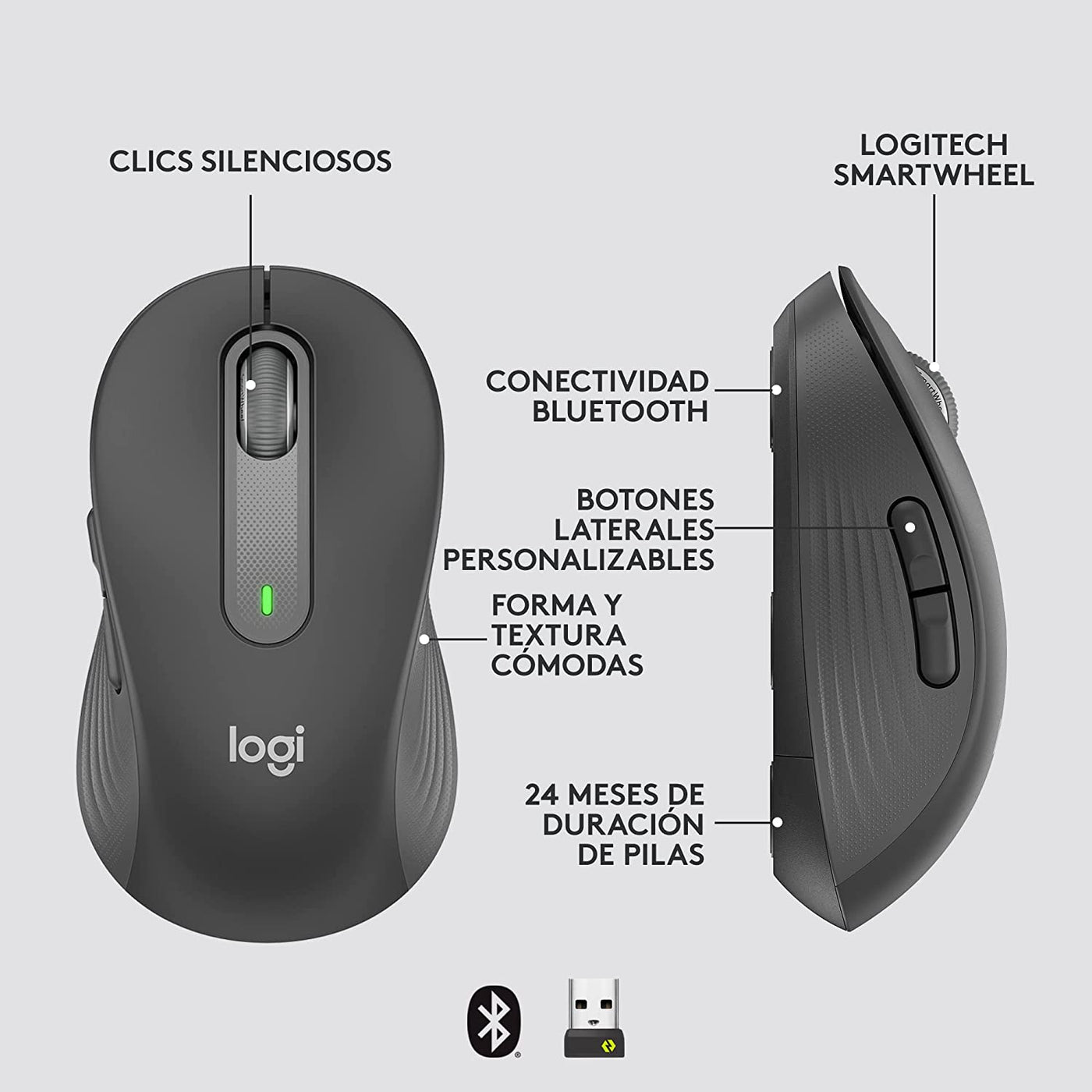 Mouse Logitech M650 Inalámbrico Ambidiestro Bolt Signature(P163B)