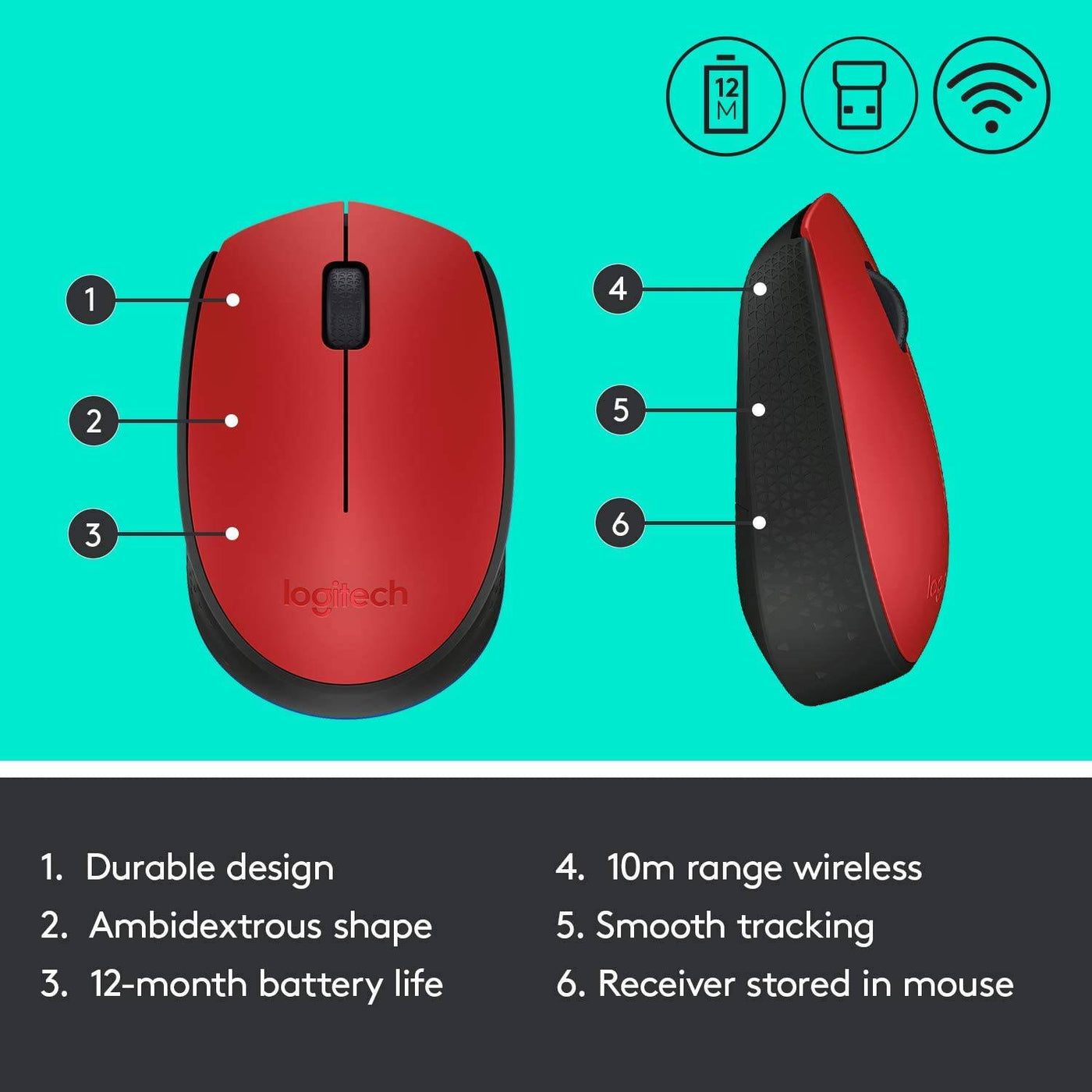 Mouse Logitech M170 Confort Inalámbrico Plug and Play(P163B)