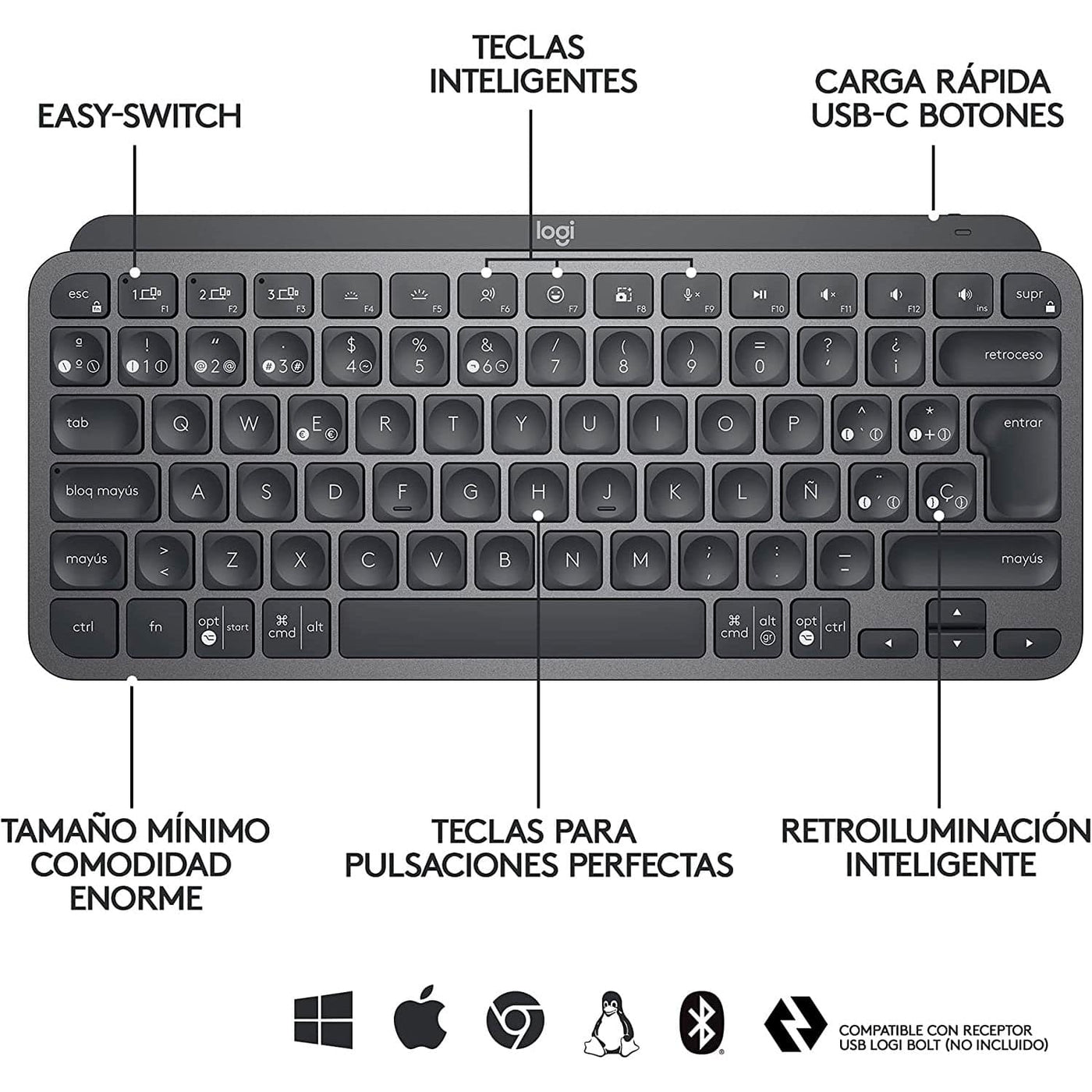 Teclado Mx Keys Mini Inalambrico Multidispositivo Bluetooth Mac / Win