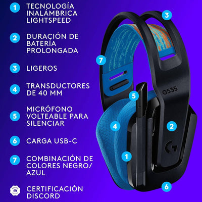 Audífonos Gamer Logitech G G535 Inalámbrico Lightspeed PS5/PS4/PC