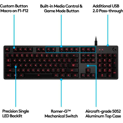 Teclado Gamer Logitech G413 Lightsync Red Mecánico FPS