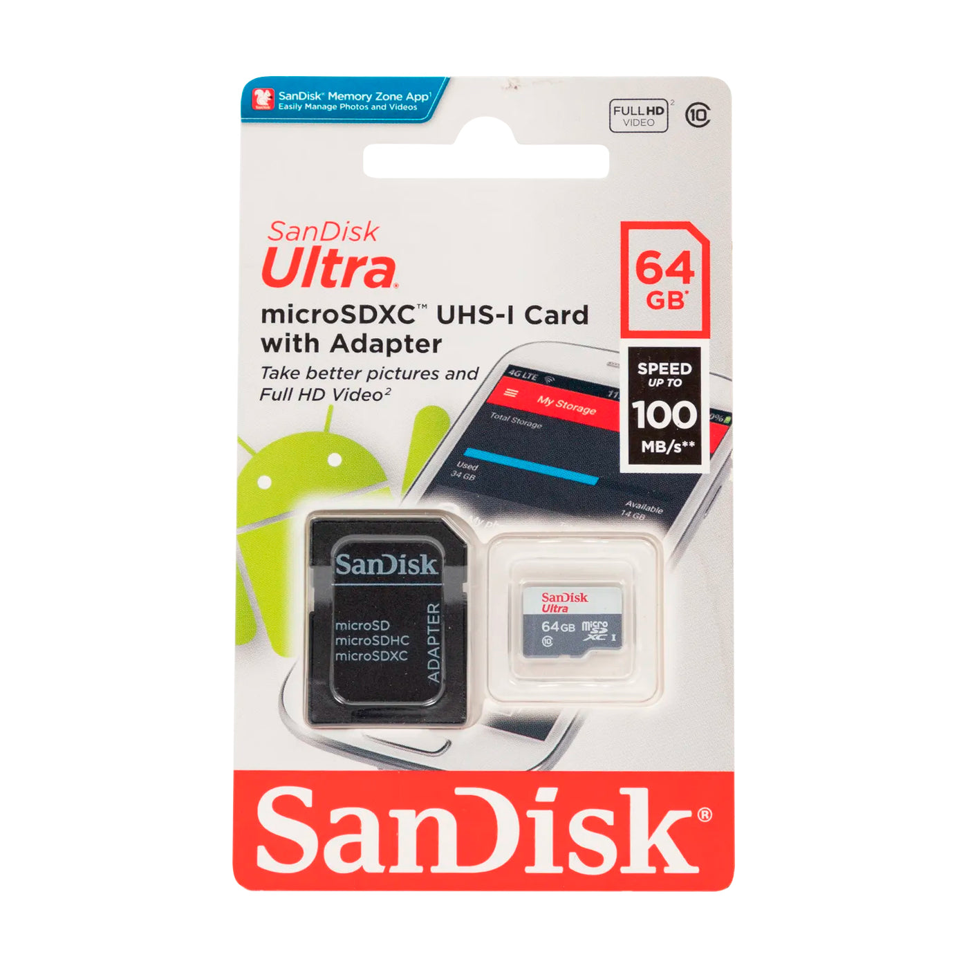 Memoria Flash SanDisk Ultra microSDHC, UHS-I, Class10, 64GB, incluye adaptador SD - Achorao