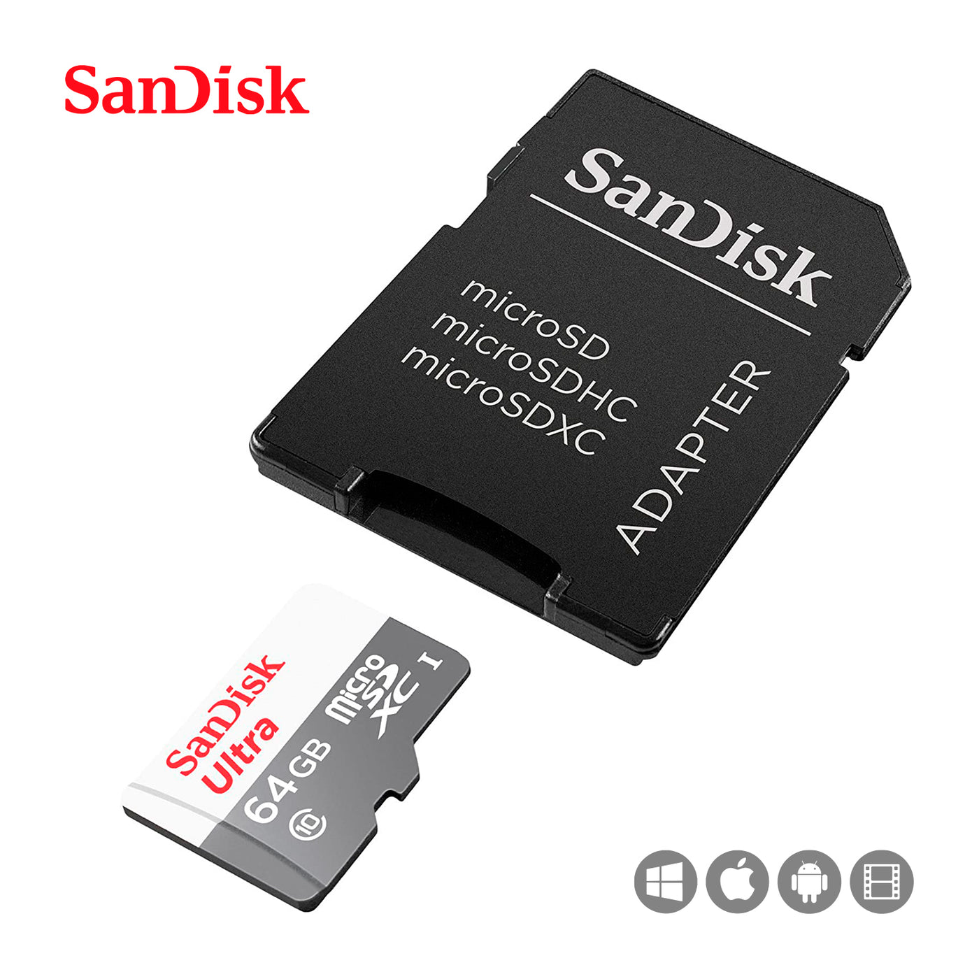 Memoria Flash SanDisk Ultra microSDHC, UHS-I, Class10, 64GB, incluye adaptador SD - Achorao