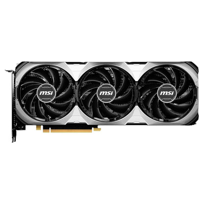 Vista frontal de la tarjeta gráfica MSI GeForce RTX 4070 SUPER, con 12GB de memoria GDDR6X y conexión PCI-E Gen 4.