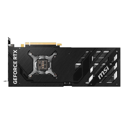 Vista frontal con la placa cubierta  de la tarjeta gráfica MSI GeForce RTX 4070 SUPER, con 12GB de memoria GDDR6X y conexión PCI-E Gen 4.