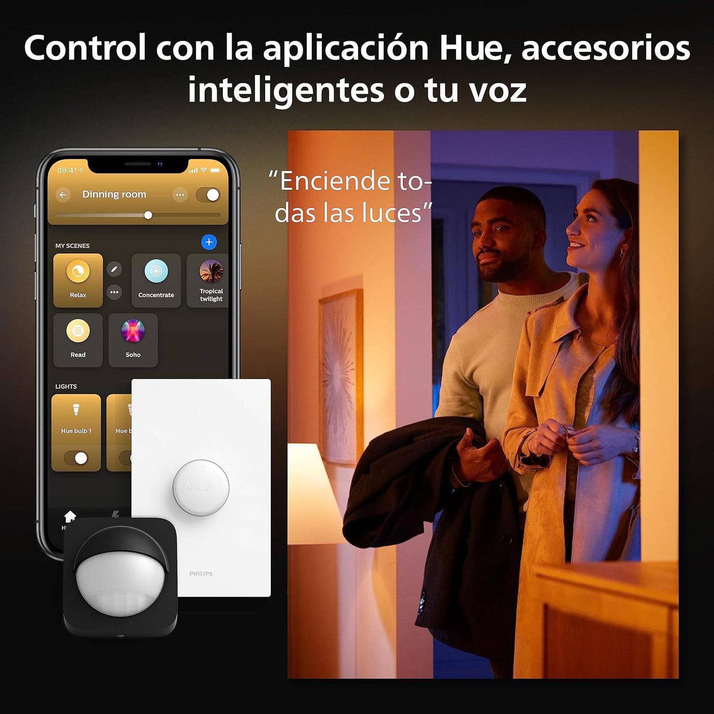 Philips Hue - Panel Led Inteligente Aurelle, 21W-2450 lúmens, Luz Blanca de Cálida a Fría, Compatible con Alexa y Google Home, 39cm diámetro, Blanco