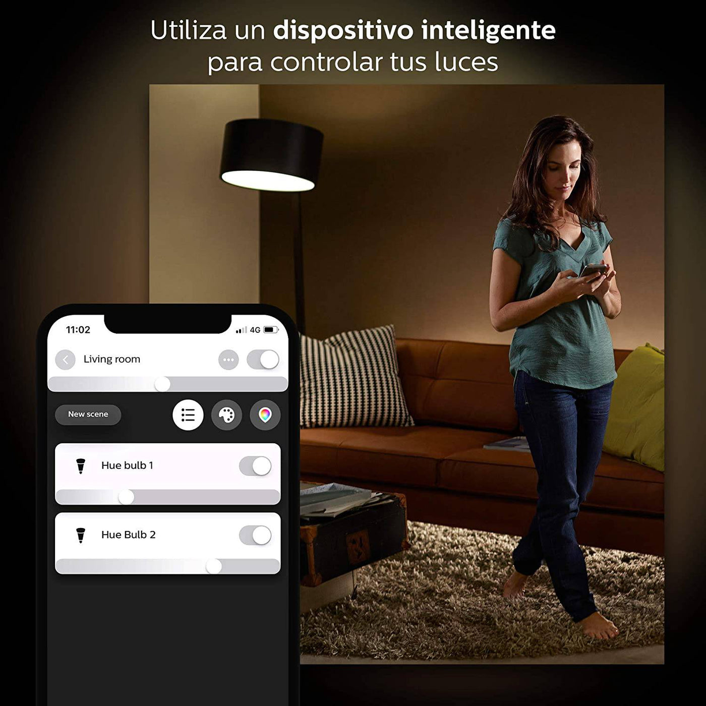 Starter Kit x2 Focos Inteligentes Cálido Philips Hue E27 9w + Bridge