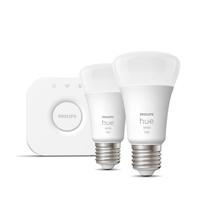 Starter Kit x2 Focos Inteligentes Cálido Philips Hue E27 9w + Bridge