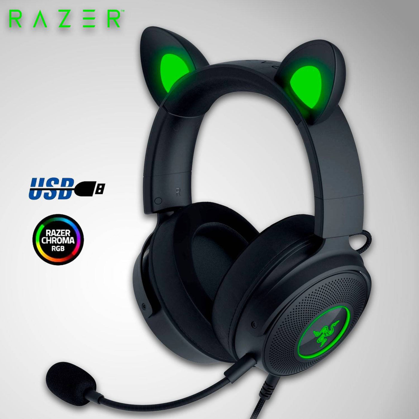 Audífonos c/micro Kraken Kitty V2 Pro Chroma Razer Usb con orejas intercambiables