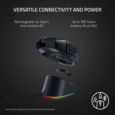 Mouse Razer Naga V2 Pro 30k dpi multi-dispositivo 150h wireless / Bt/ usb-c