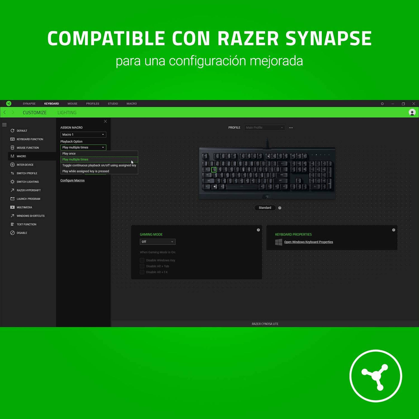 Teclado Razer Cynosa Lite Essential Resistente Derrames(P163B)