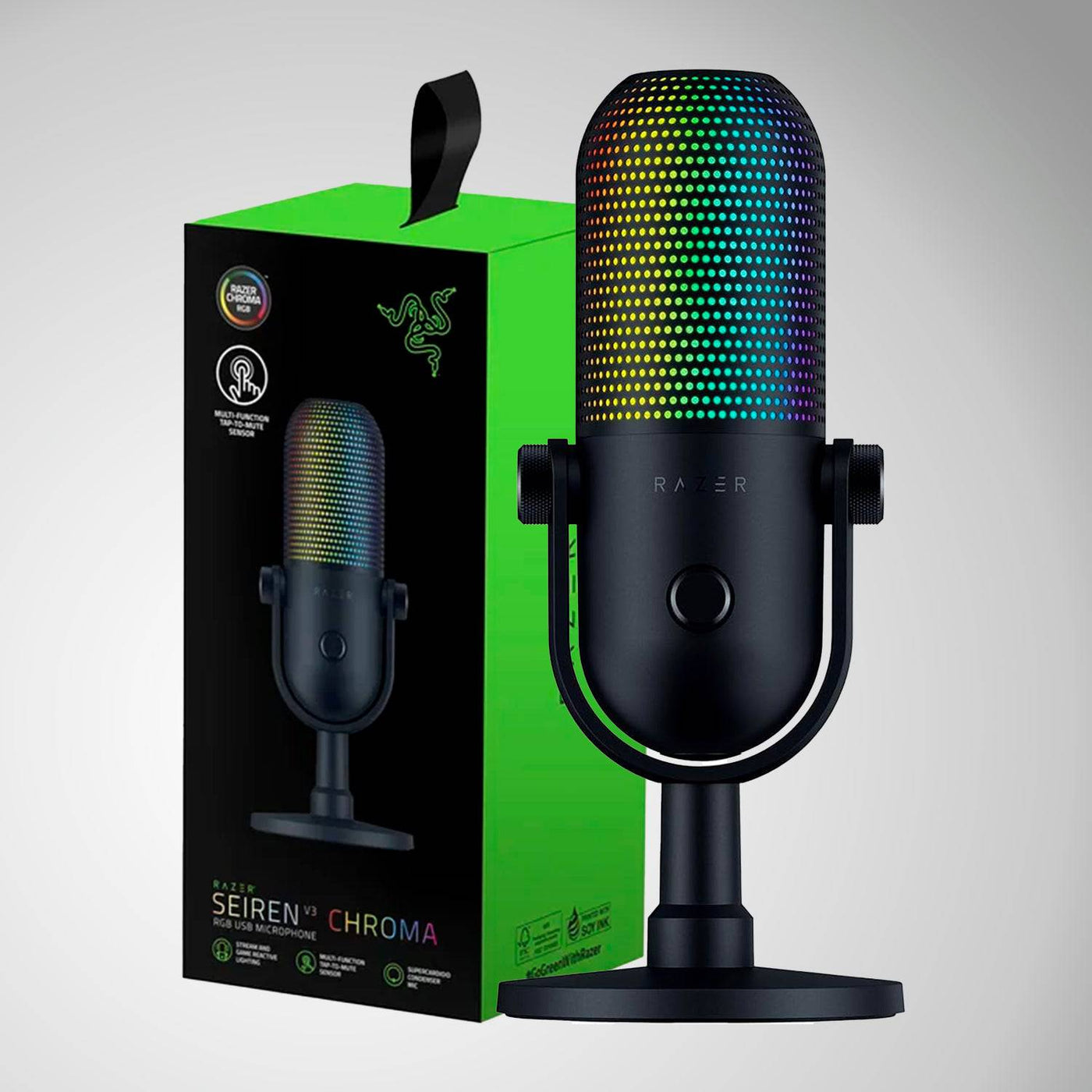 Micrófono Razer Seiren V3 Chroma USB Streaming Supercardioide c/n Sensor Touch Silent