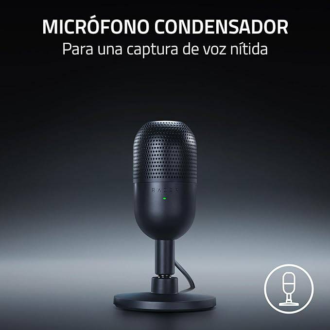 Micrófono Razer Seiren V3 Mini USB Streaming Supercardioide c/n Sensor Touch Silent