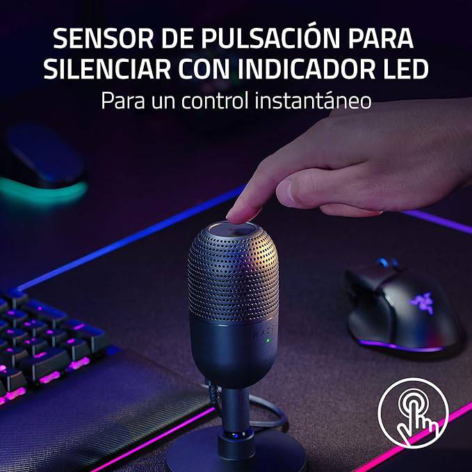 Micrófono Razer Seiren V3 Mini USB Streaming Supercardioide c/n Sensor Touch Silent