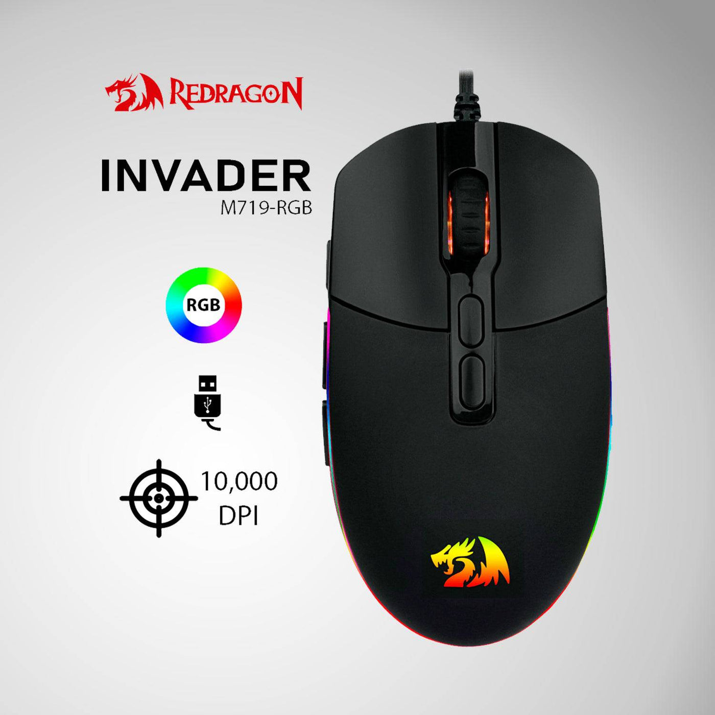 Mouse Redragon Invader PRO M719 RGB 10K dpi