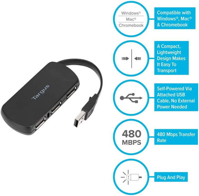 Adaptador ACH114US - Hub 4 en 1 Puertos Usb 2.0 Targus hub