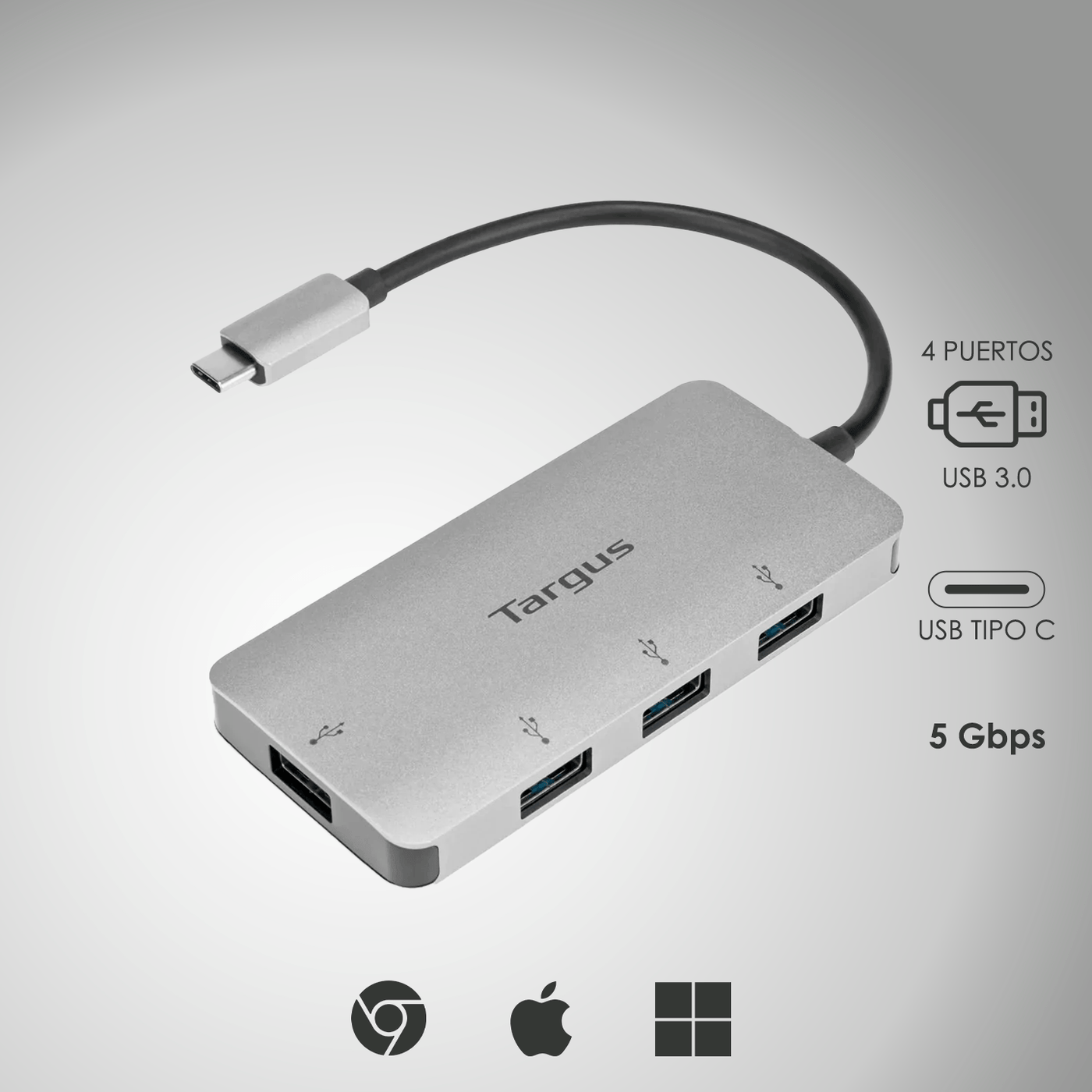 Adaptador ACH226BT - Tipo-C 4 en 1 Usb 3.0 Targus Hub