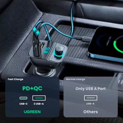 UGREEN Bluetooth Car Charger (5.0+PD+QC3.0+USB Flash Drive+TF) (Black) CD229