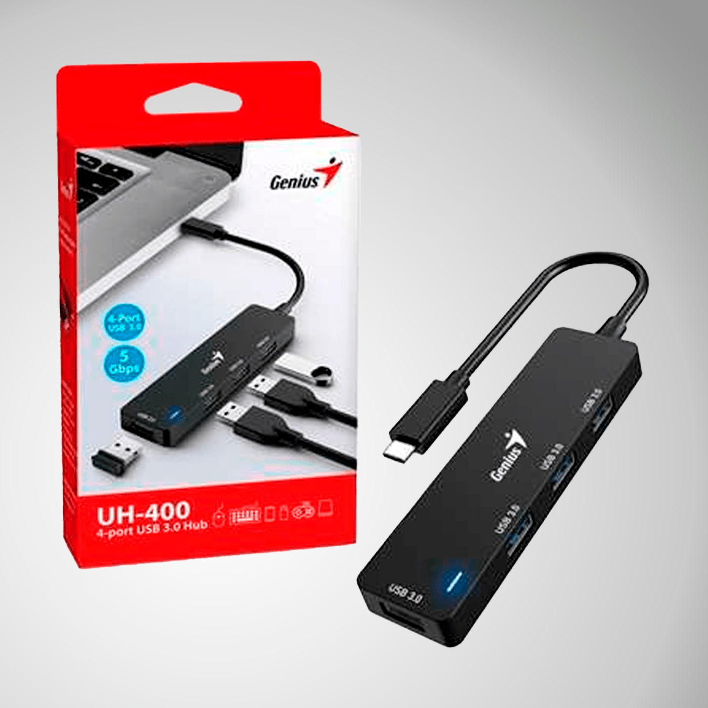 Adaptador Hub USB-C Genius UH-400 4 USB-A 3.0 Negro