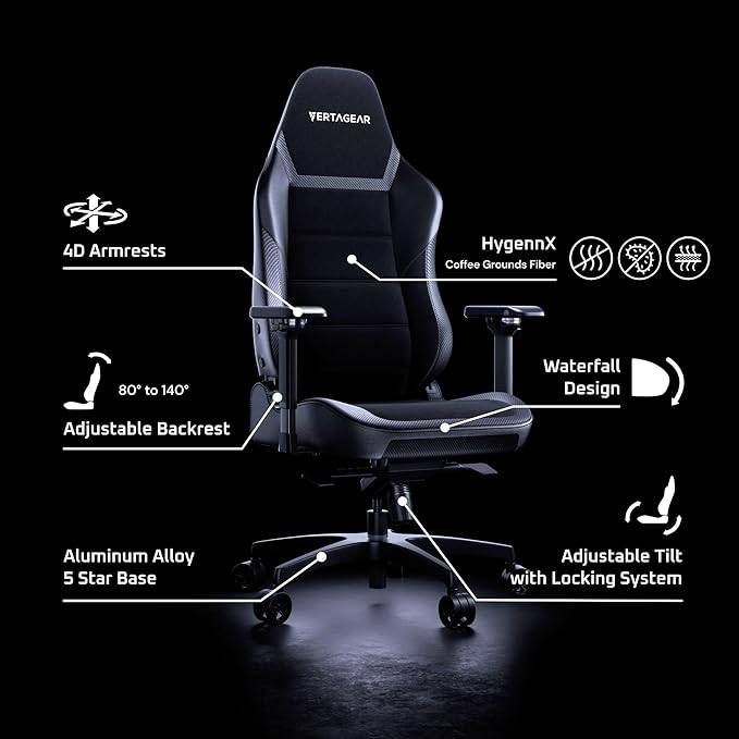 Silla gamer Vertagear PL6800 Silla ergonómica grande y alta para juegos con sistemas de asiento lumbar y VertaAir ContourMax