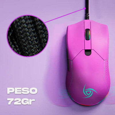 VSG Aurora Mouse Óptico Gamer Ambidiestro Ultraliviano, 6 Niveles de dpi, Gliders de Teflón, Botones Programables e Iluminación RGB, 72g