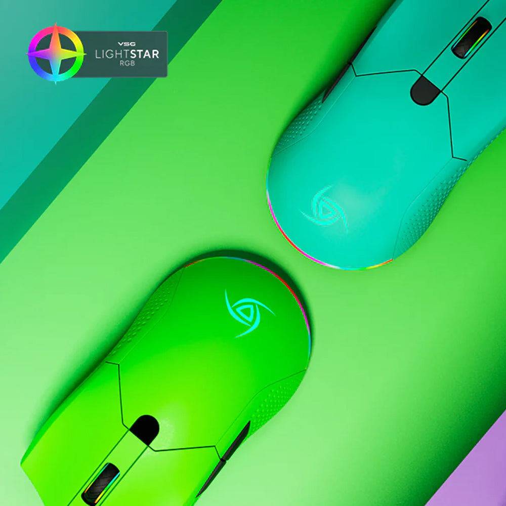 VSG Aurora Mouse Óptico Gamer Ambidiestro Ultraliviano, 6 Niveles de dpi, Gliders de Teflón, Botones Programables e Iluminación RGB, 72g