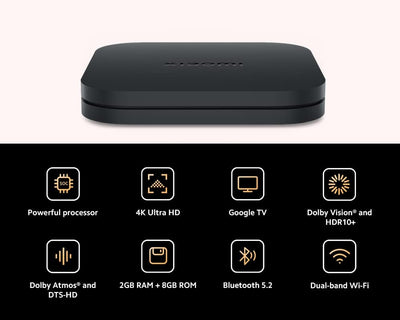 Xiaomi TV Box S (2nd gen) 4K Ultra HD Compatible con Google TV Box | Dolby Vision | Dolby Atmos  DTS-HD HDR10+ 2 GB de RAM 8 GB ROM, WiFi dual 2.4G/5G, Bluetooth 5.2